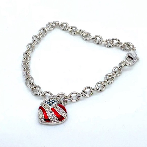 Swarovski Authentic Signed Crystal American Flag Charm Bracelet - Picture 1 of 4